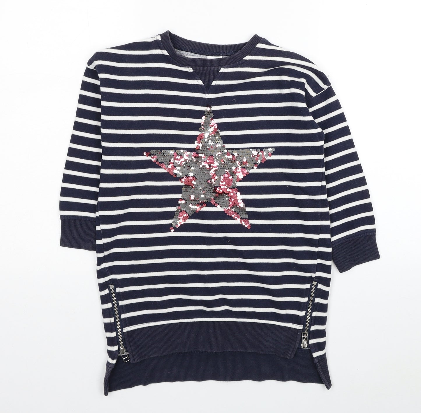 NEXT Girls Blue Striped Cotton Tunic Casual Size 5 Years Round Neck Pullover - Star