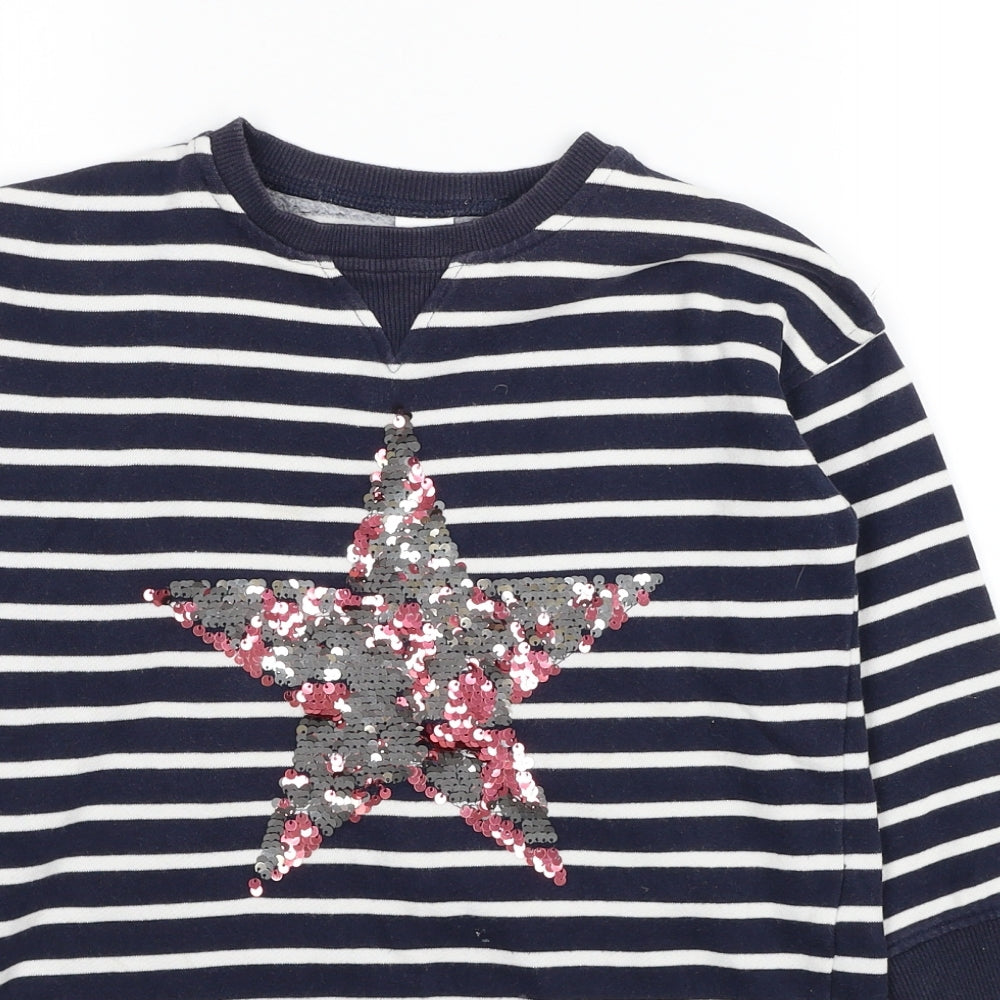 NEXT Girls Blue Striped Cotton Tunic Casual Size 5 Years Round Neck Pullover - Star
