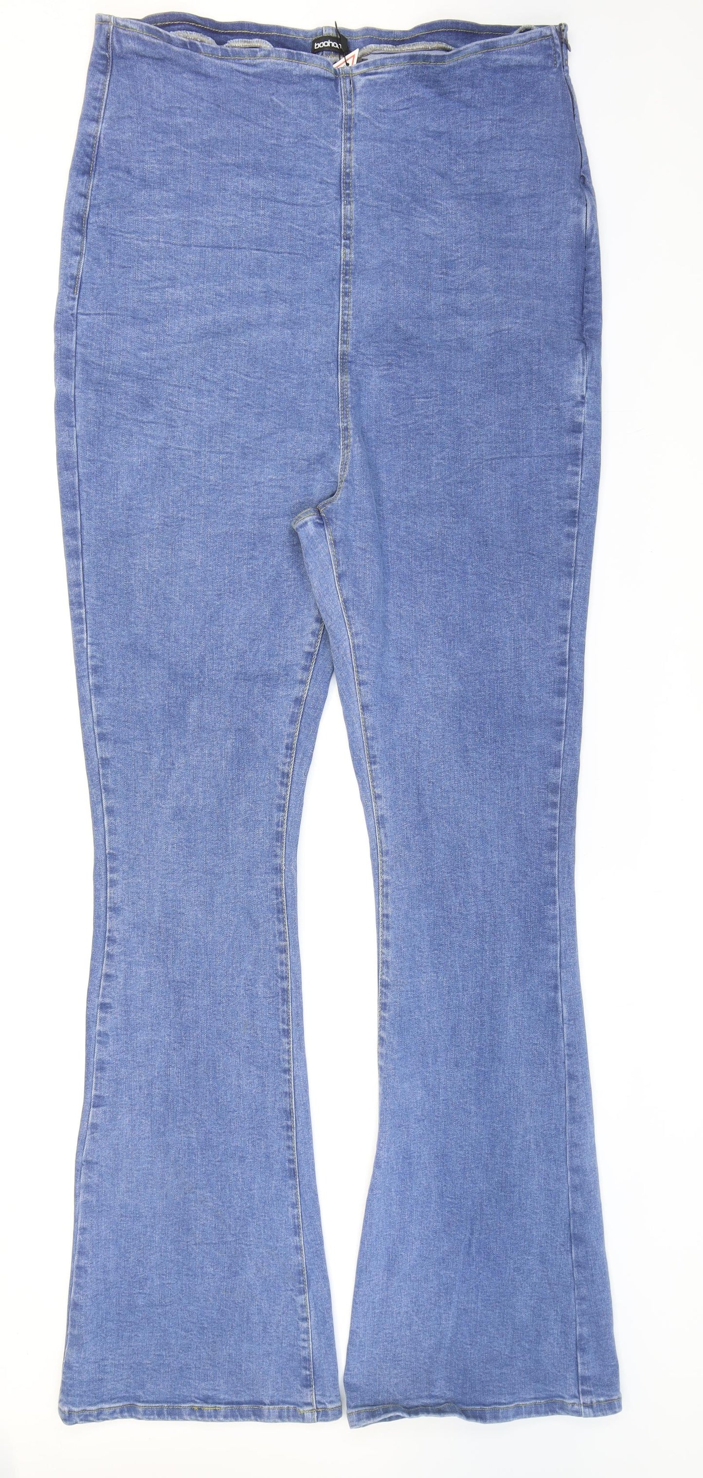Boohoo Womens Blue Cotton Flared Jeans Size 16 L36 in Regular Zip