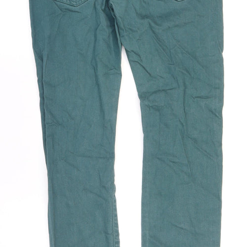 Topman Mens Green Cotton Straight Jeans Size 32 in L29 in Regular Zip