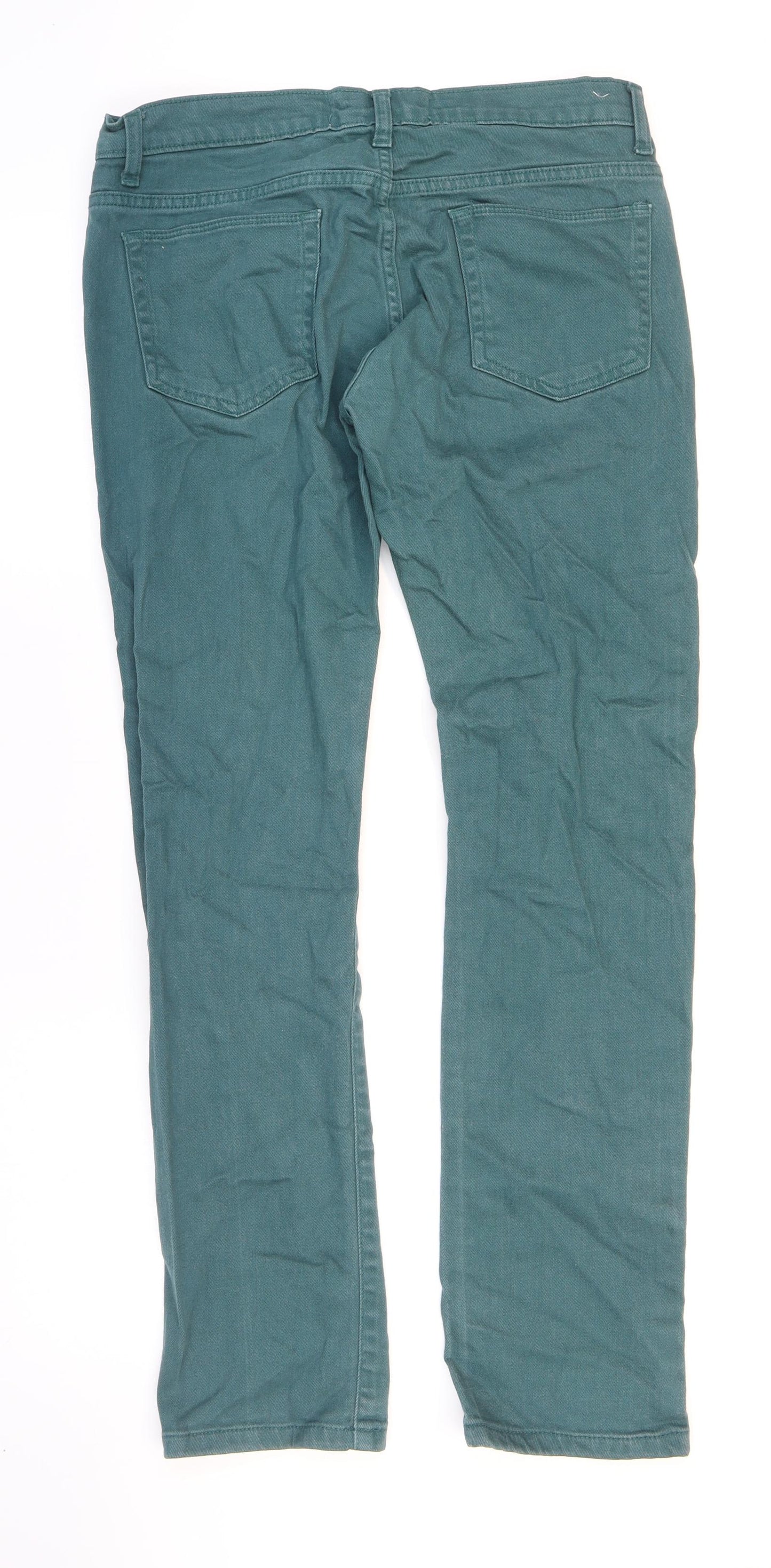 Topman Mens Green Cotton Straight Jeans Size 32 in L29 in Regular Zip