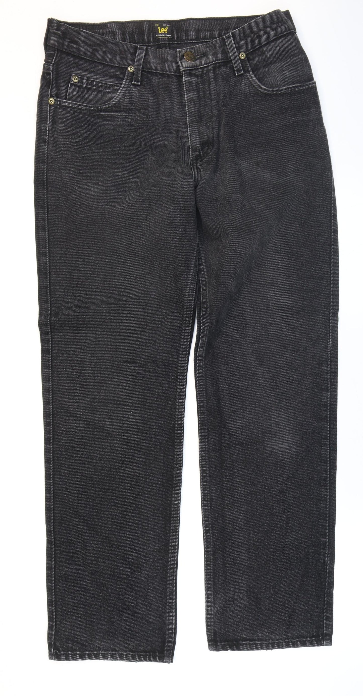 Lee Mens Black Cotton Straight Jeans Size 32 in L32 in Regular Zip
