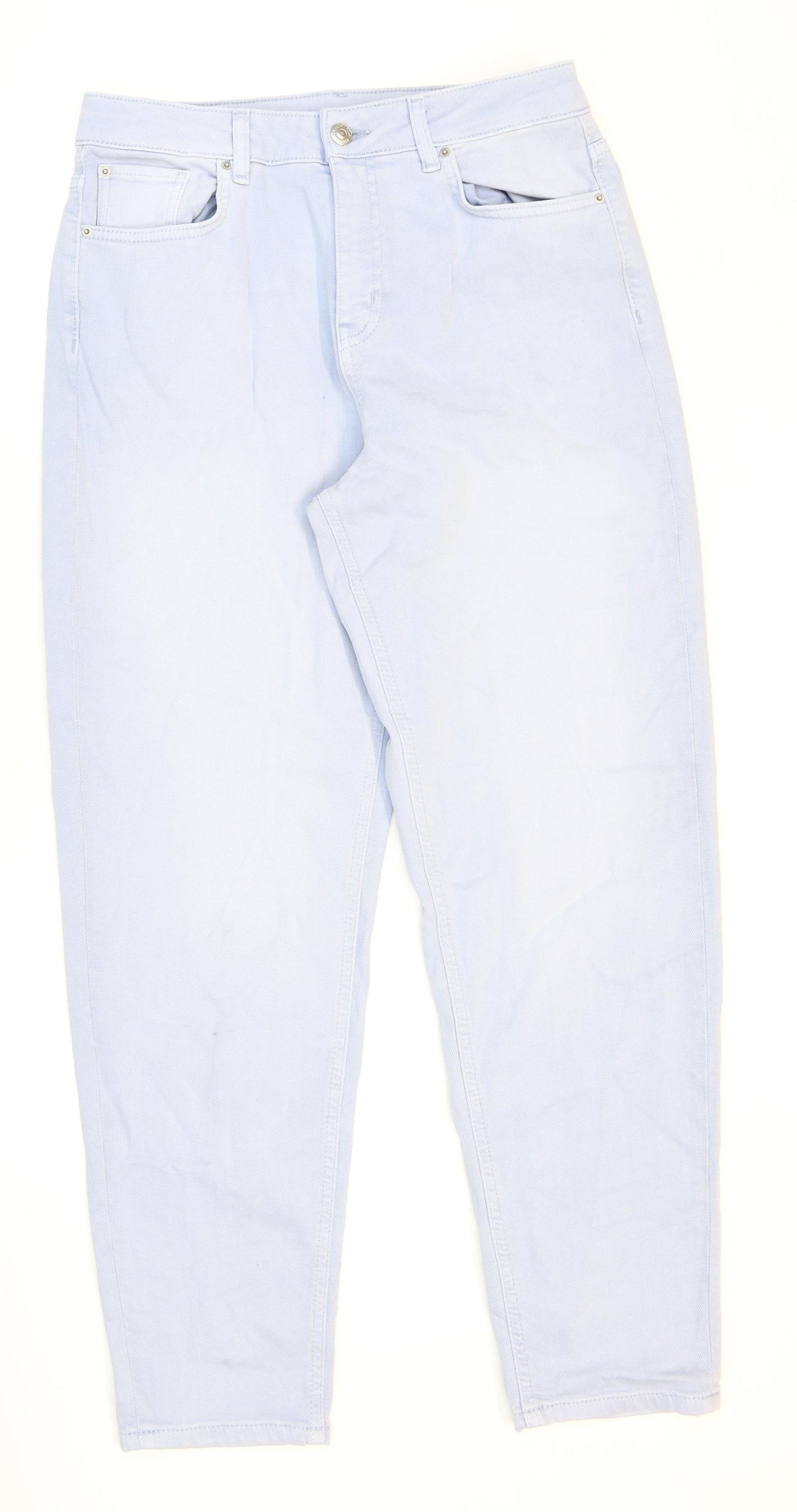 Marks and Spencer Womens Blue Cotton Mom Jeans Size 12 L28 in Regular Zip