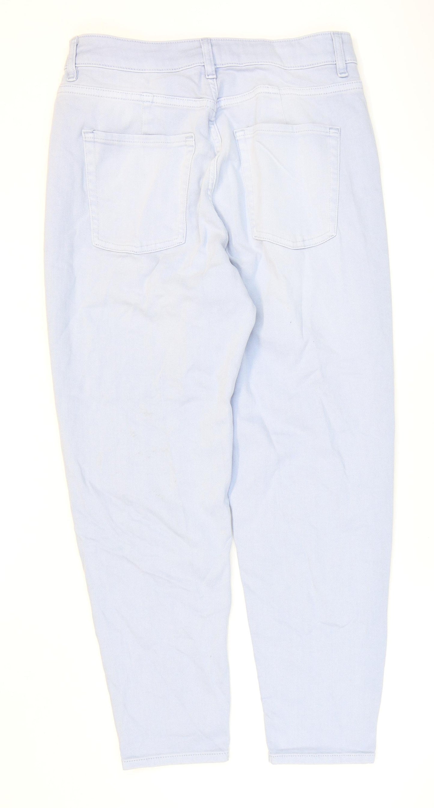 Marks and Spencer Womens Blue Cotton Mom Jeans Size 12 L28 in Regular Zip
