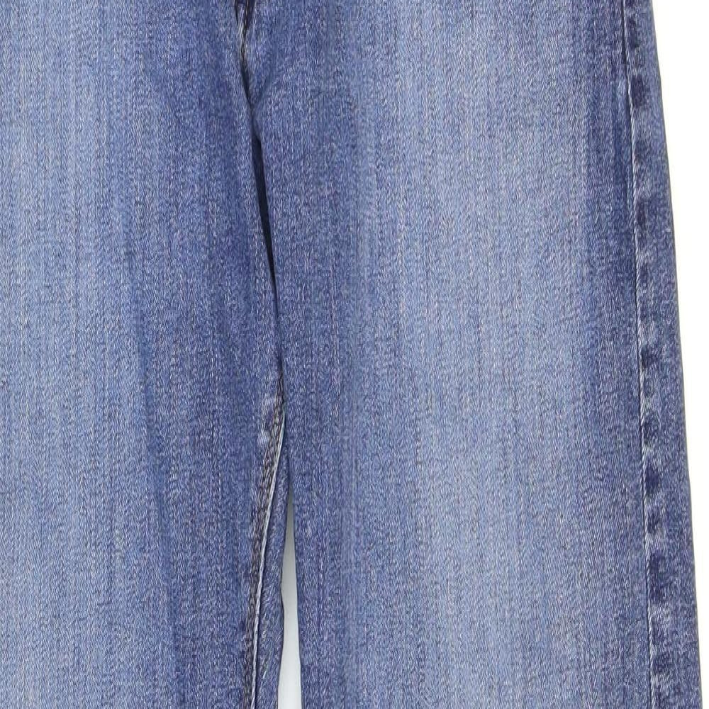 Marks and Spencer Mens Blue Cotton Straight Jeans Size 32 in L33 in Regular Zip