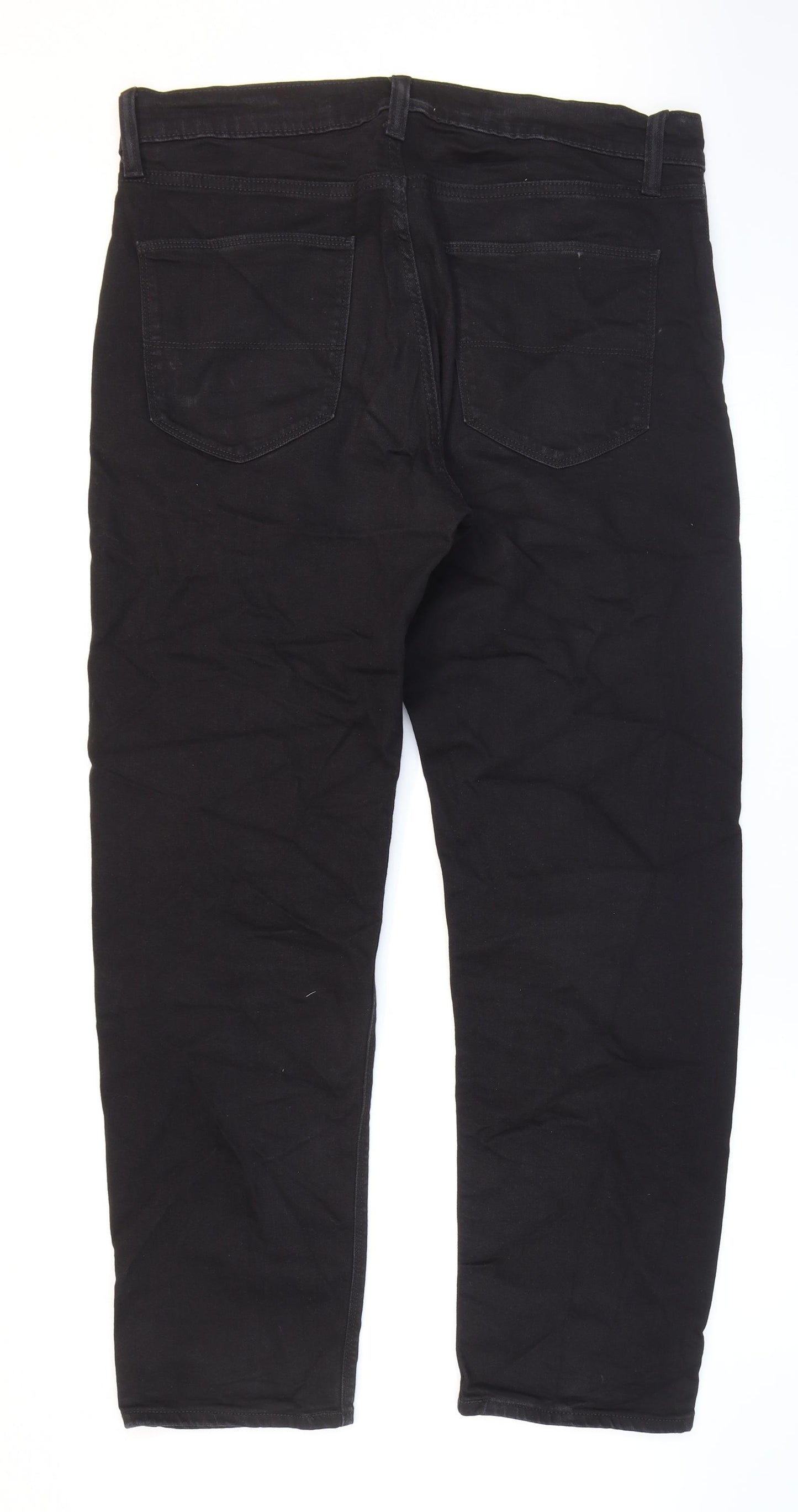 Marks and Spencer Mens Black Cotton Straight Jeans Size 31 in L32 in Regular Zip