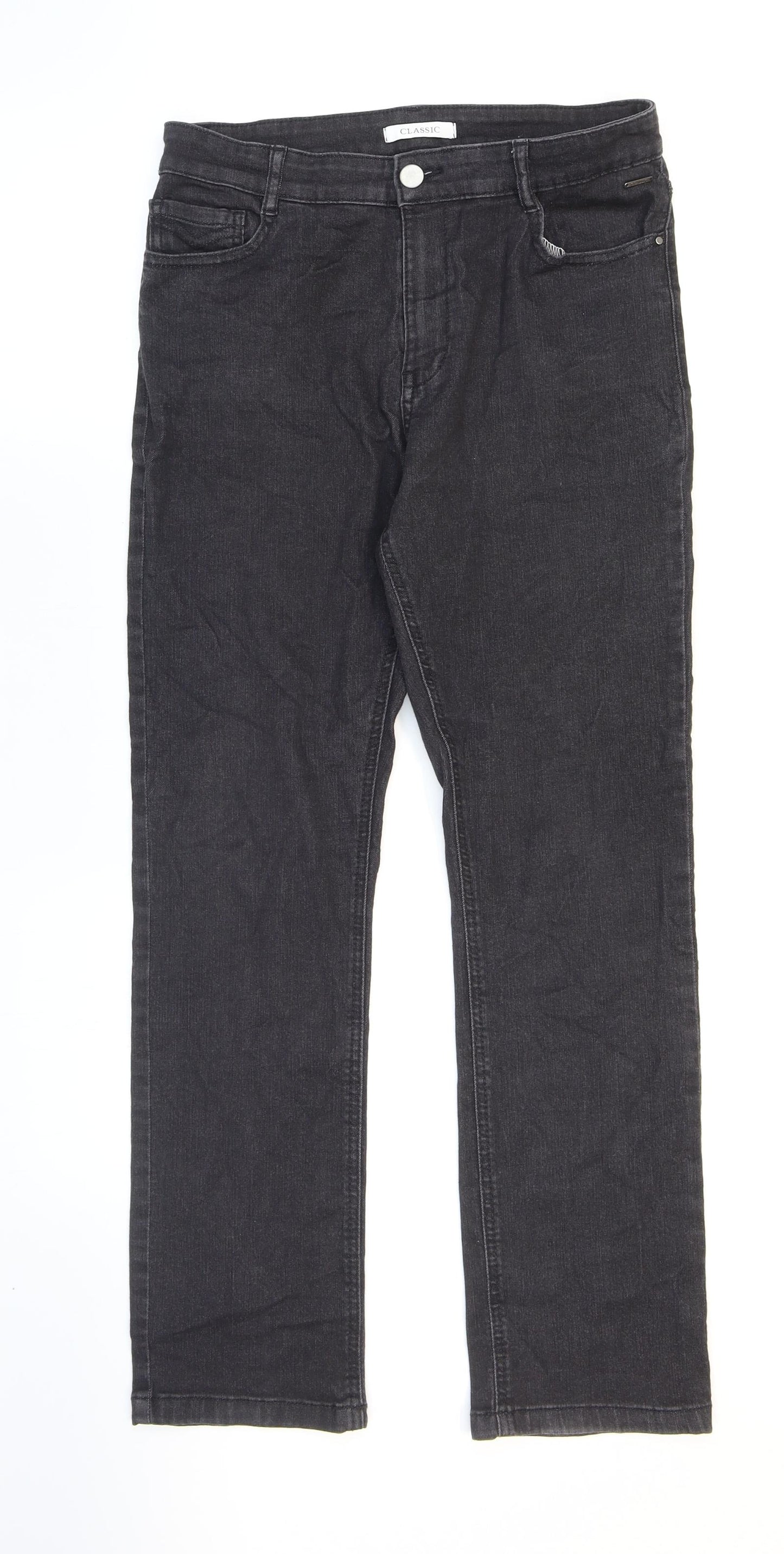 Marks and Spencer Womens Black Cotton Straight Jeans Size 12 L26 in Regular Zip
