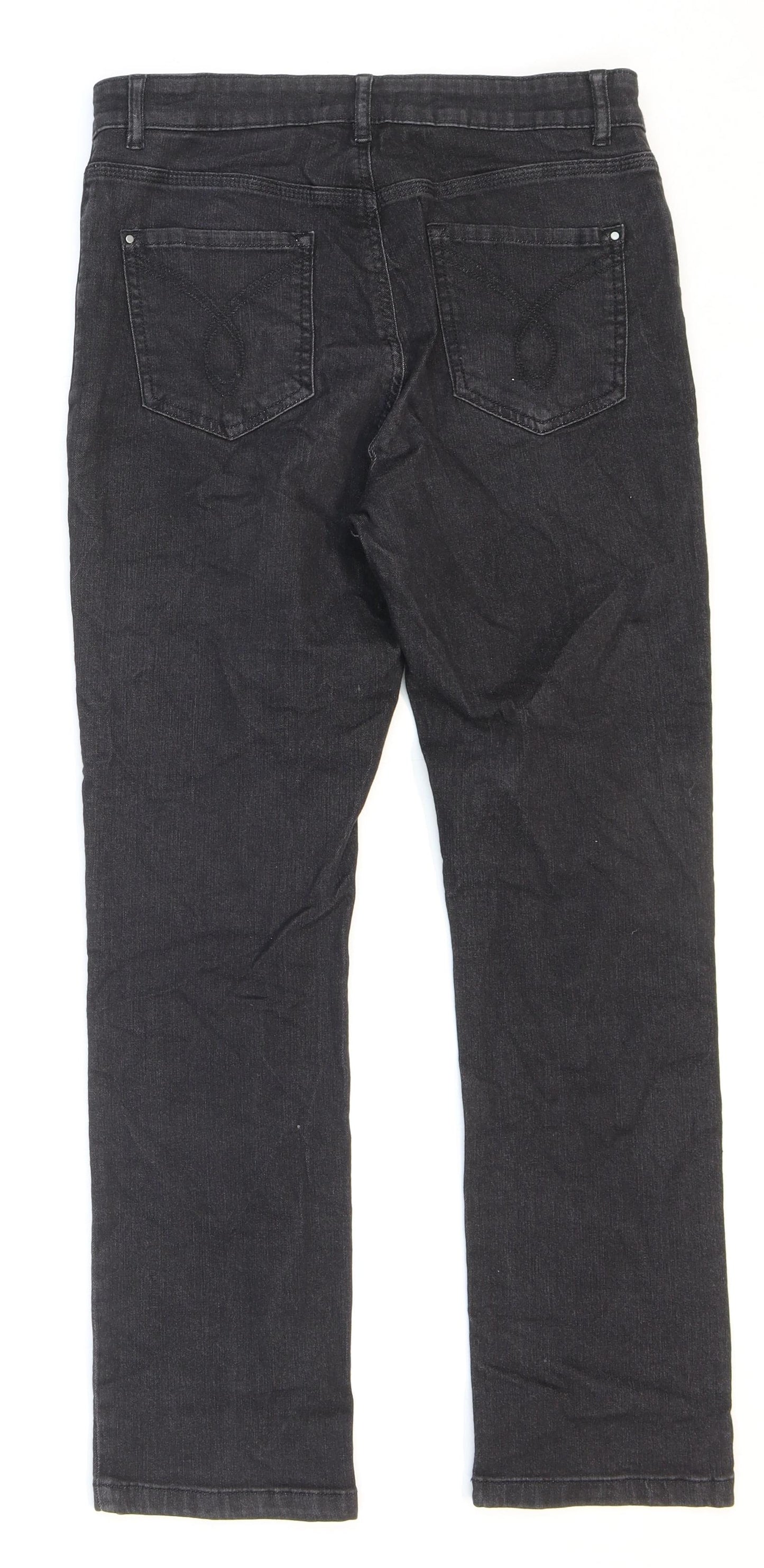 Marks and Spencer Womens Black Cotton Straight Jeans Size 12 L26 in Regular Zip