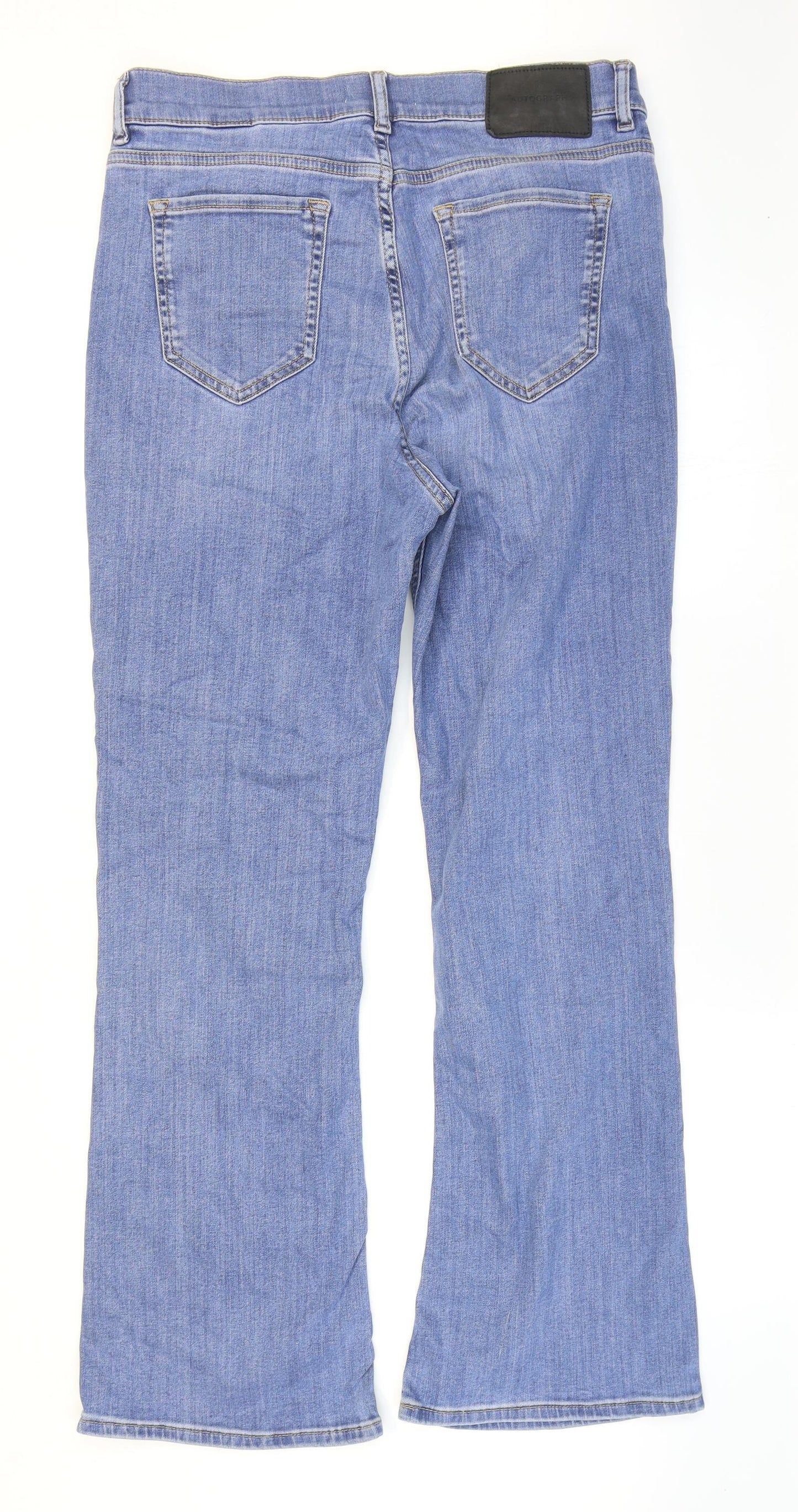 Marks and Spencer Womens Blue Cotton Flared Jeans Size 14 L30 in Regular Zip - Washed look