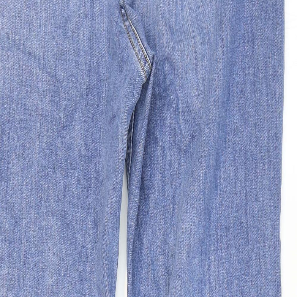 Marks and Spencer Womens Blue Cotton Flared Jeans Size 14 L30 in Regular Zip - Washed look