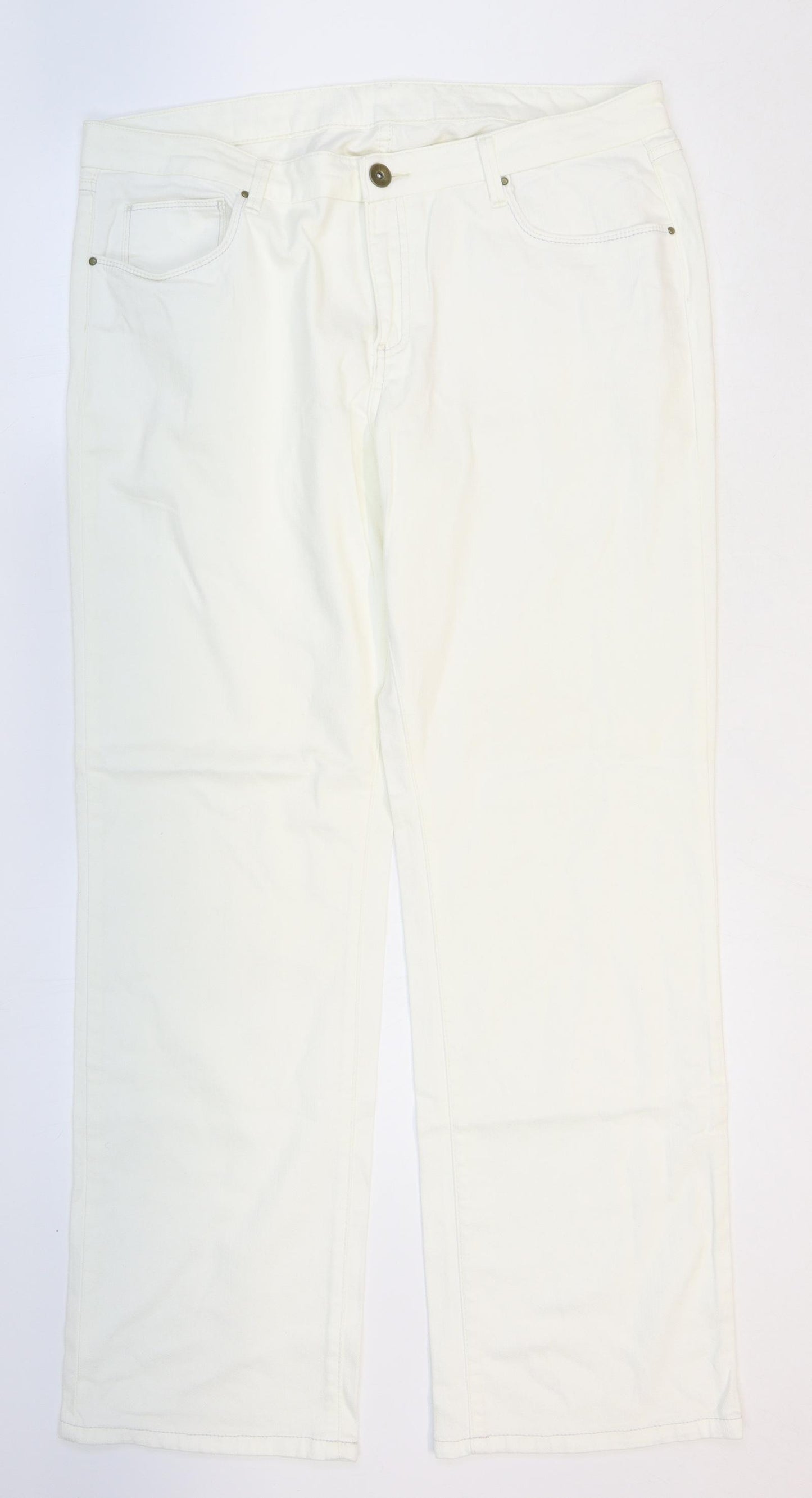 Marks and Spencer Womens White Cotton Bootcut Jeans Size 20 L29 in Regular Button
