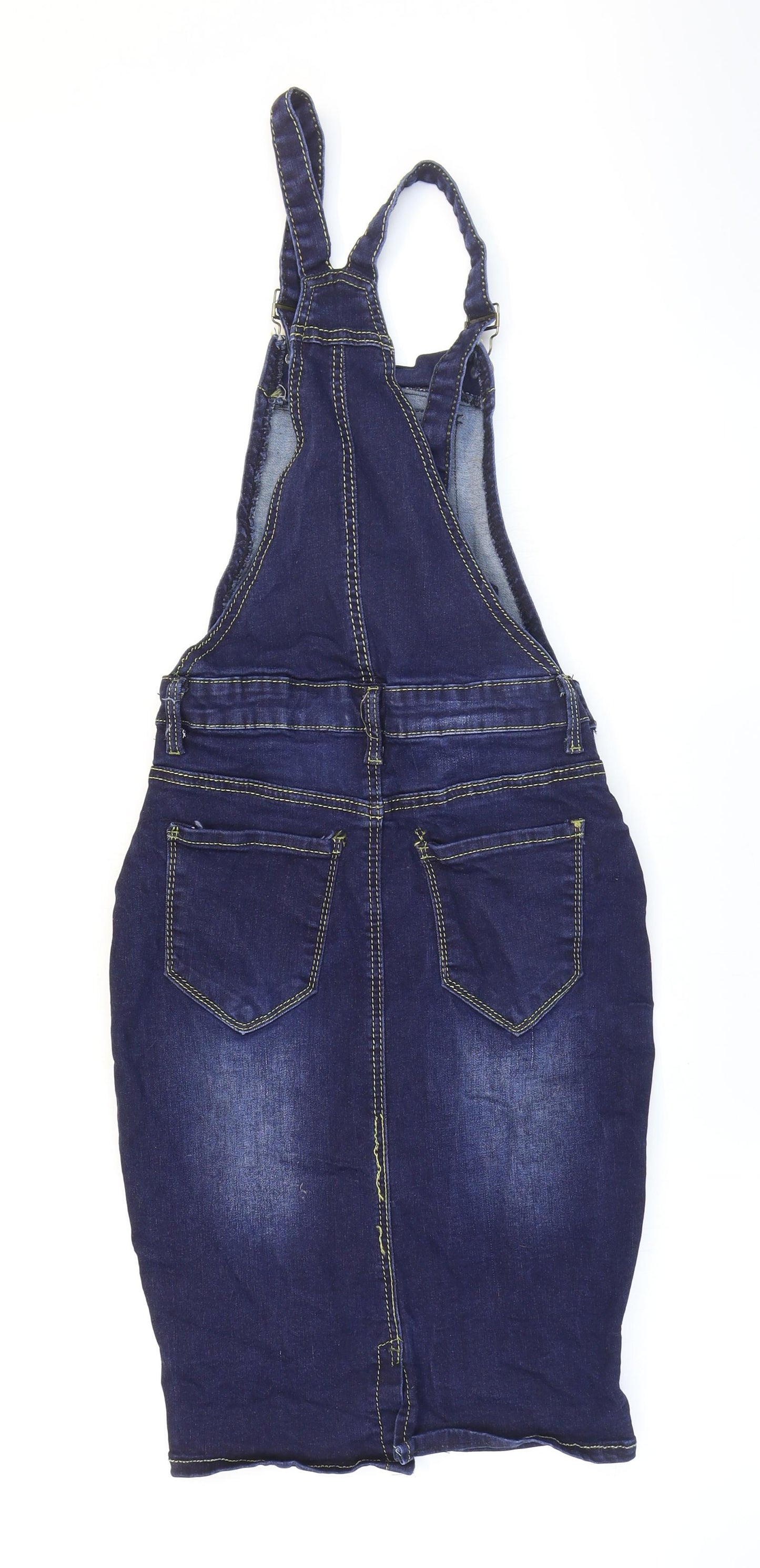 Preworn Womens Blue Cotton Pinafore/Dungaree Dress Size XS Square Neck Buckle