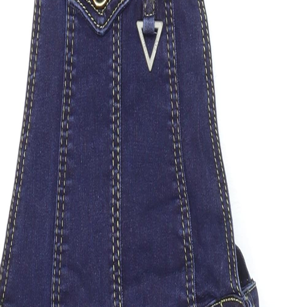 Preworn Womens Blue Cotton Pinafore/Dungaree Dress Size XS Square Neck Buckle