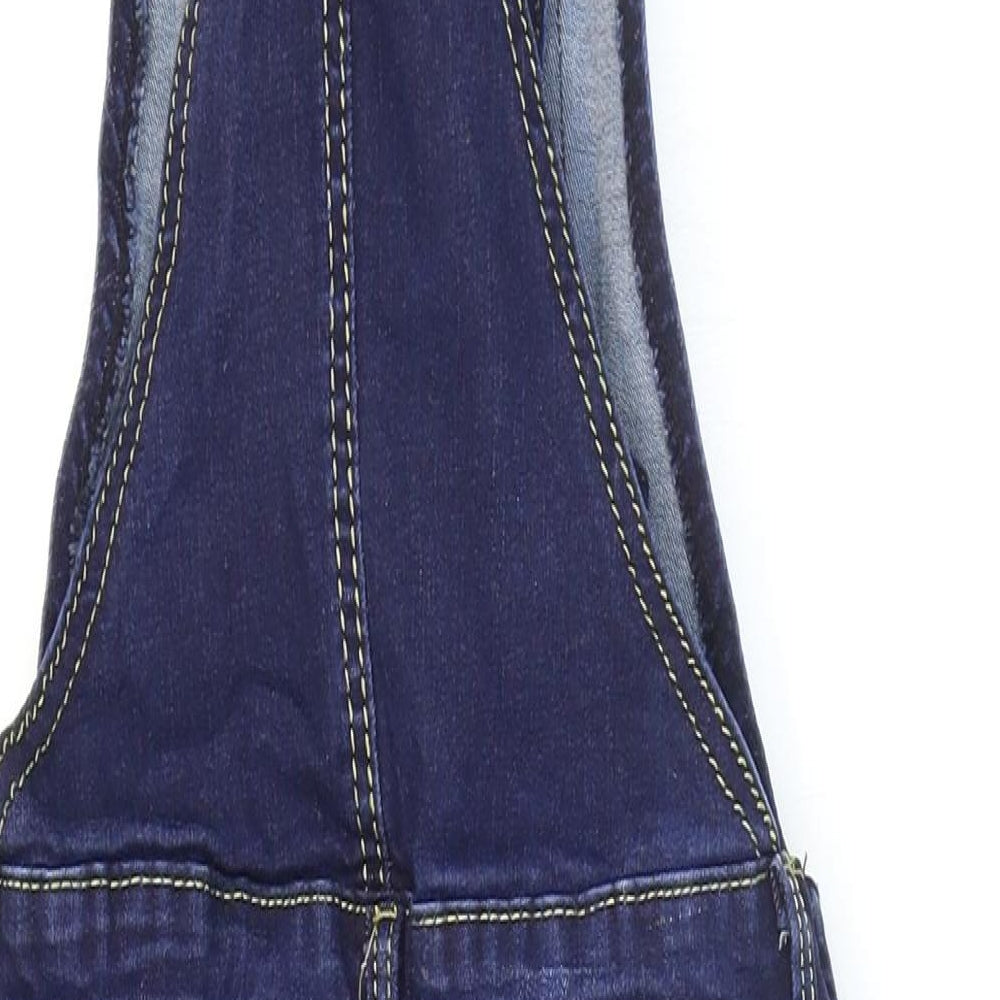 Preworn Womens Blue Cotton Pinafore/Dungaree Dress Size XS Square Neck Buckle