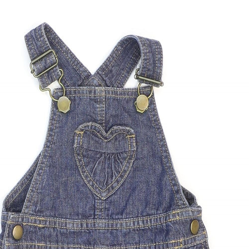NEXT Girls Blue Cotton Pinafore/Dungaree Dress Size 2 Years Square Neck Buckle - Hearts