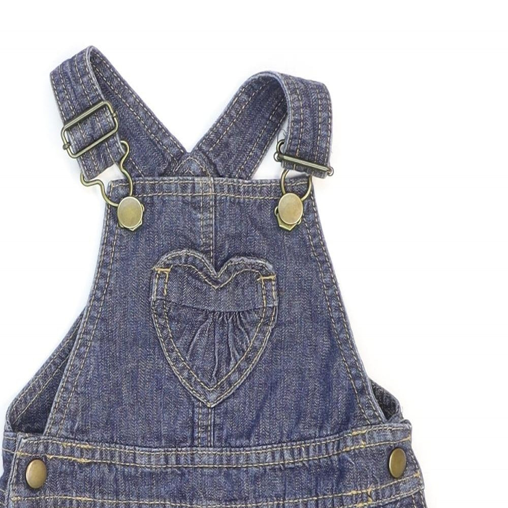 NEXT Girls Blue Cotton Pinafore/Dungaree Dress Size 2 Years Square Neck Buckle - Hearts