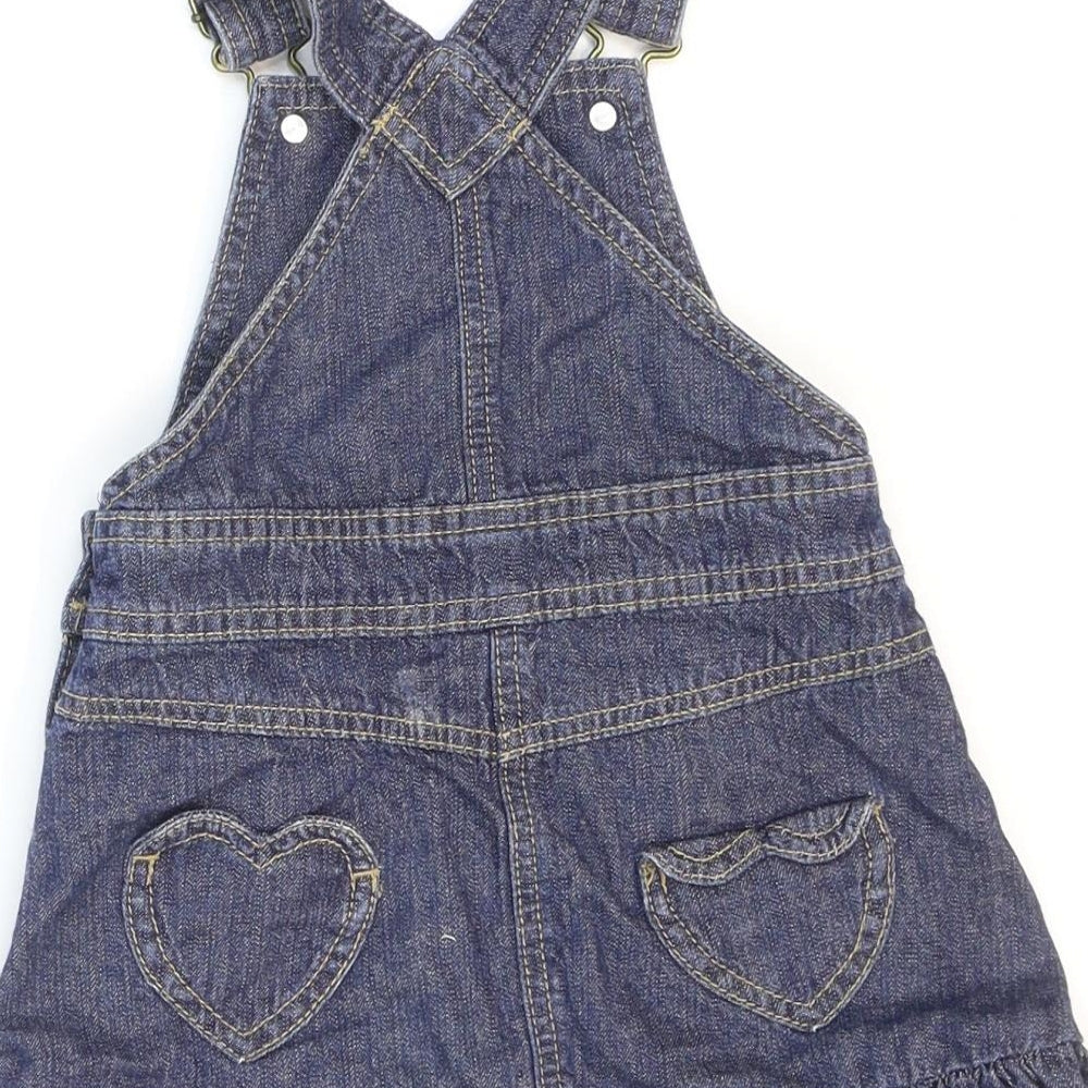NEXT Girls Blue Cotton Pinafore/Dungaree Dress Size 2 Years Square Neck Buckle - Hearts