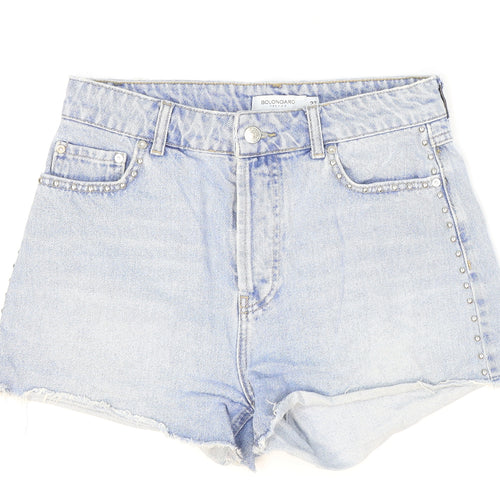 Bolongaro Trevor Womens Blue Cotton Hot Pants Shorts Size 27 in Regular Zip - Distressed Look