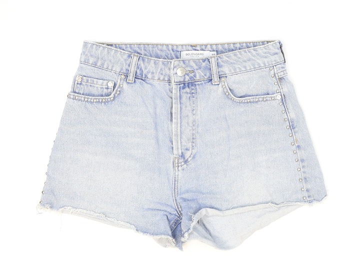 Bolongaro Trevor Womens Blue Cotton Hot Pants Shorts Size 27 in Regular Zip - Distressed Look