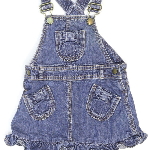 George Girls Blue 100% Cotton Pinafore/Dungaree Dress Size 2 Years Square Neck Buckle