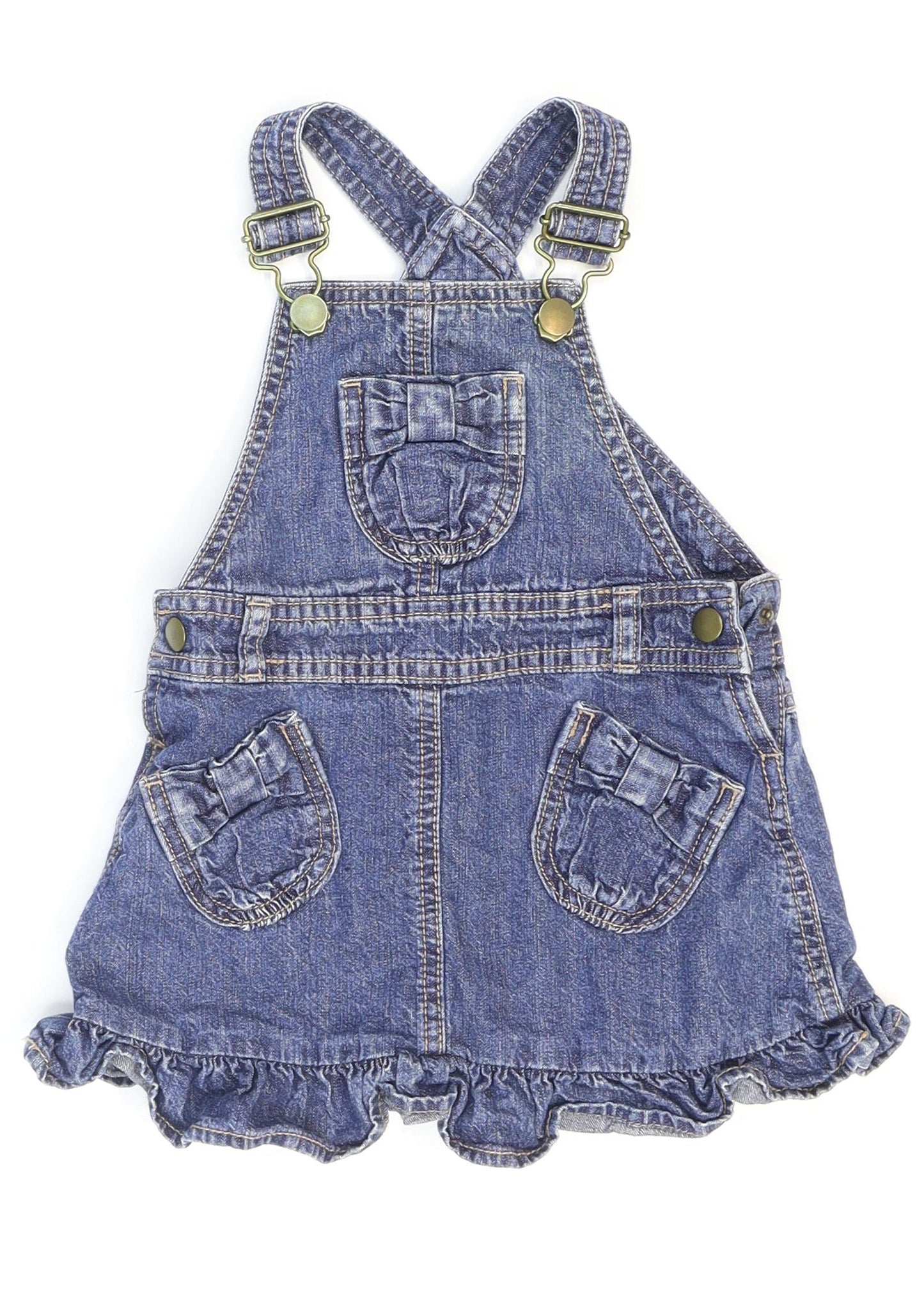 George Girls Blue 100% Cotton Pinafore/Dungaree Dress Size 2 Years Square Neck Buckle