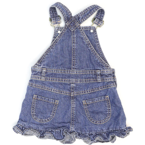 George Girls Blue 100% Cotton Pinafore/Dungaree Dress Size 2 Years Square Neck Buckle