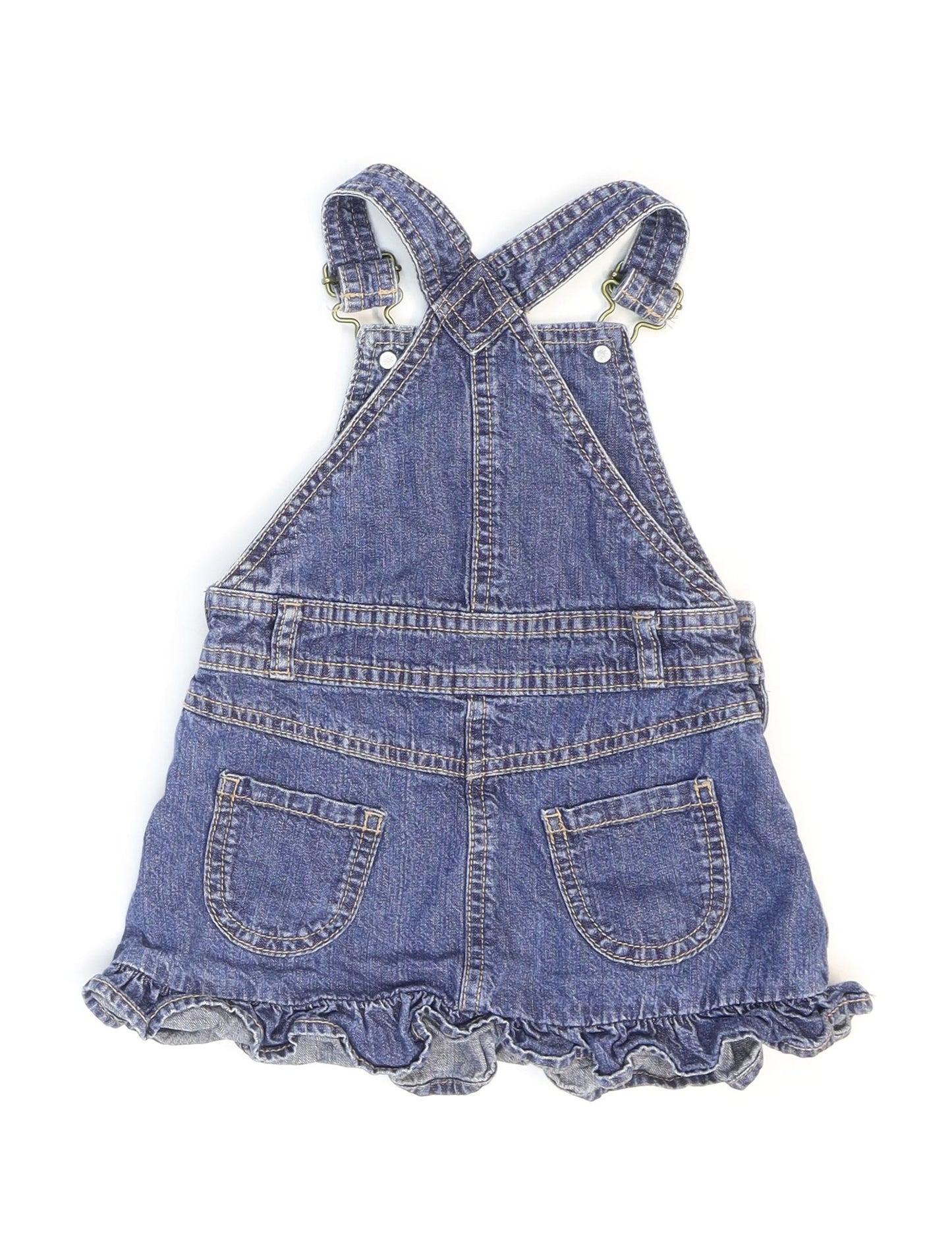 George Girls Blue 100% Cotton Pinafore/Dungaree Dress Size 2 Years Square Neck Buckle