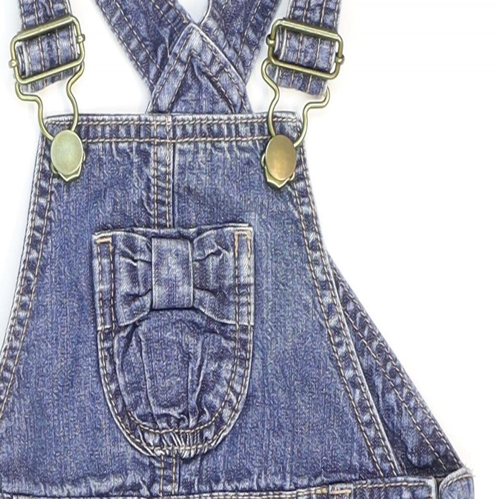 George Girls Blue 100% Cotton Pinafore/Dungaree Dress Size 2 Years Square Neck Buckle