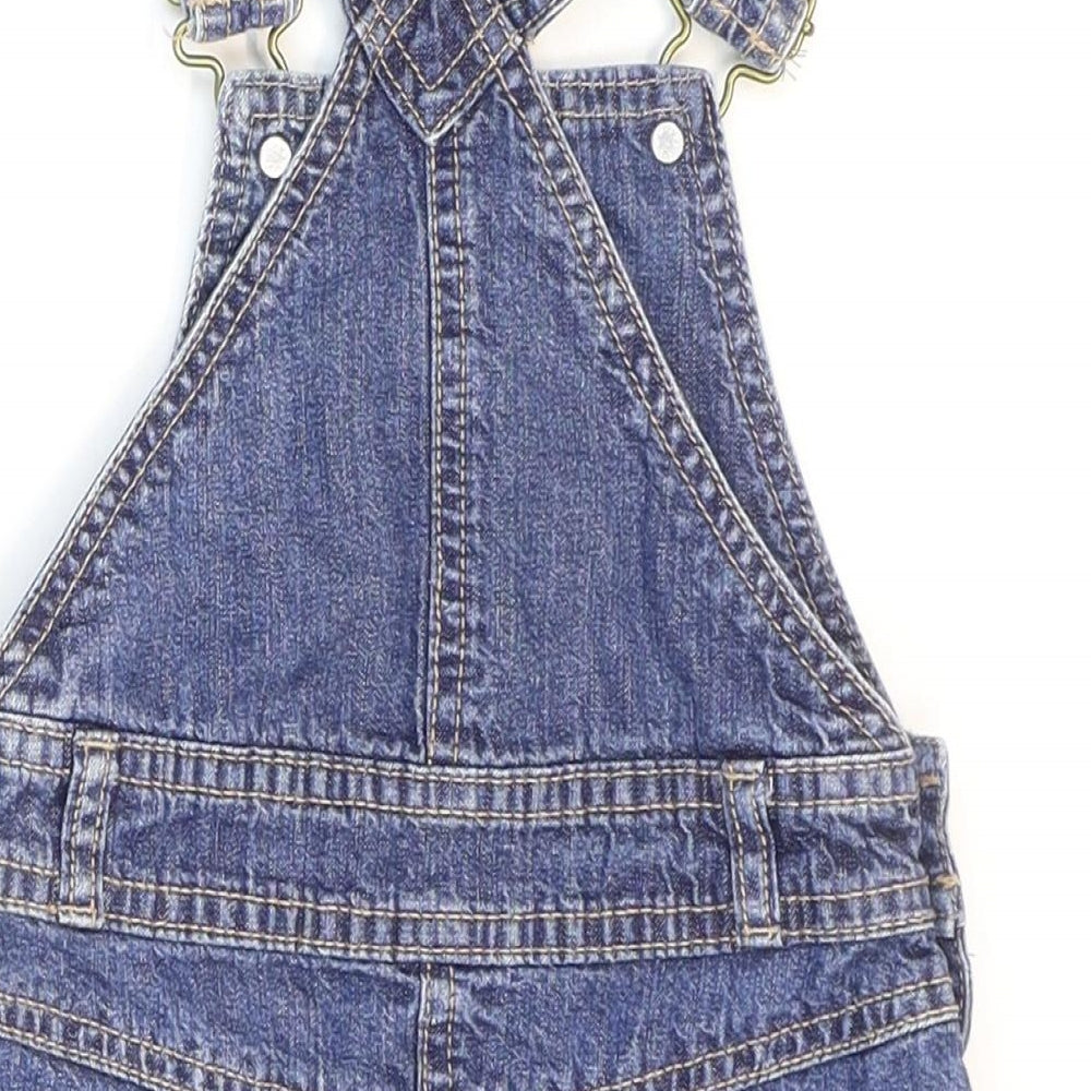 George Girls Blue 100% Cotton Pinafore/Dungaree Dress Size 2 Years Square Neck Buckle