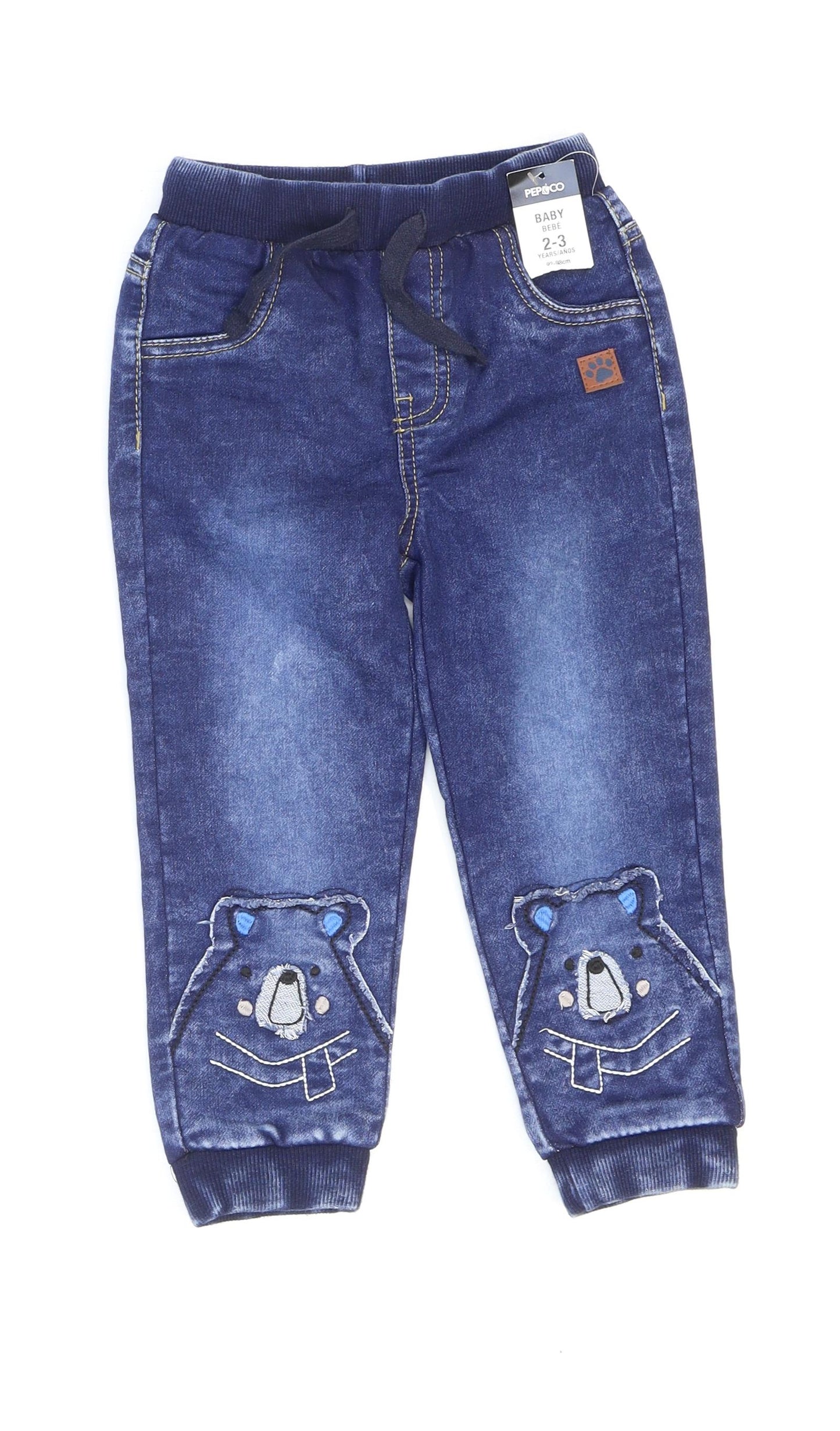 PEP&CO Boys Blue Cotton Jegging Trousers Size 2-3 Years Regular Drawstring - Bears