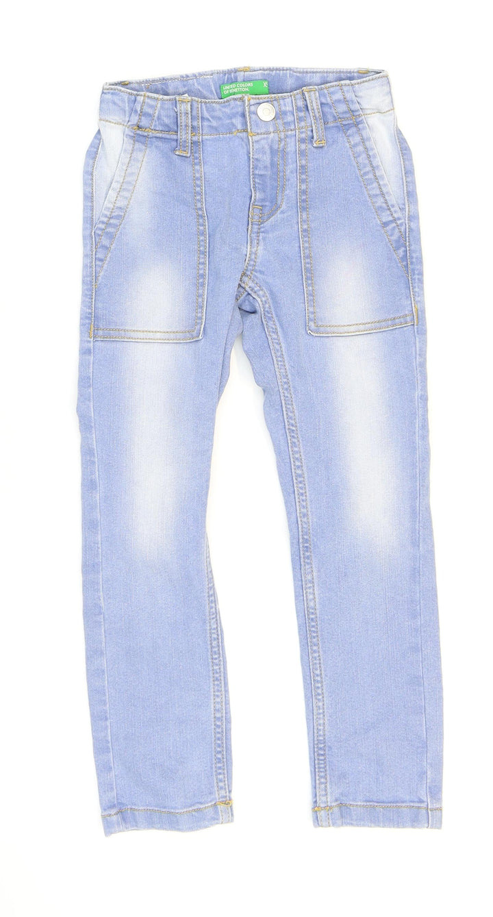 United Colours of Benetton Boys Blue Cotton Skinny Jeans Size XS Regular Button - Washed look 17in inside leg