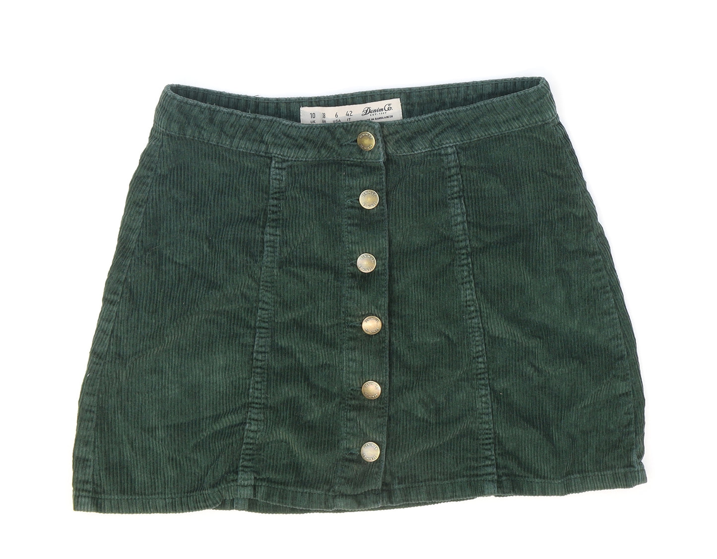 Primark Womens Green Cotton Mini Skirt Size 10 Button