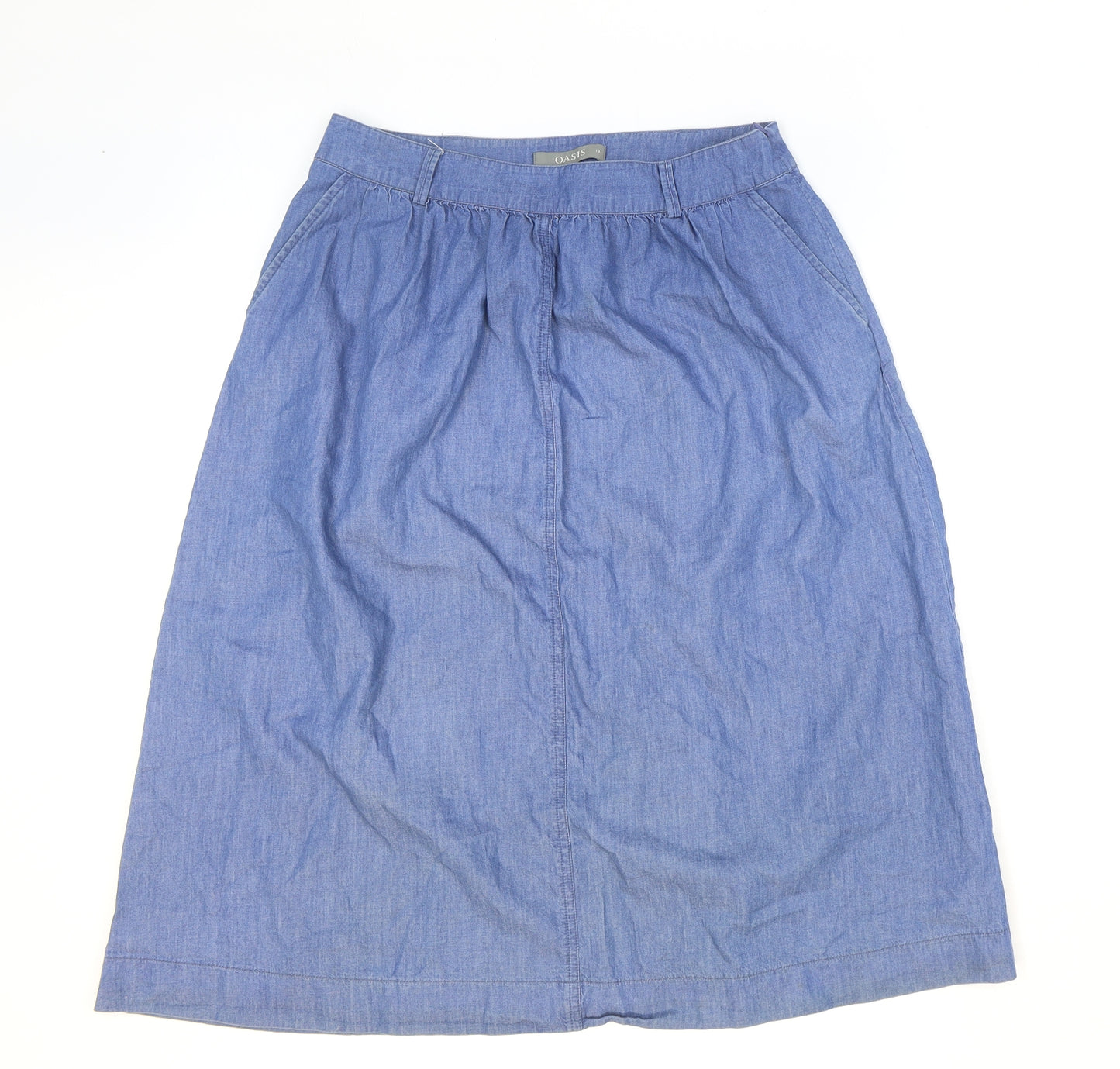 Oasis Womens Blue Cotton Flare Skirt Size 10 Zip