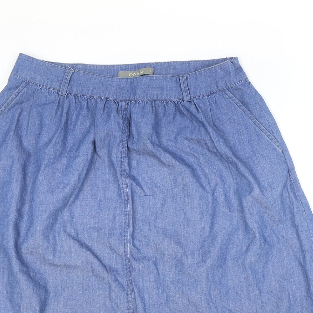Oasis Womens Blue Cotton Flare Skirt Size 10 Zip