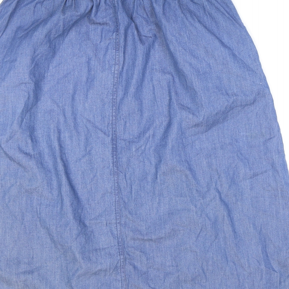 Oasis Womens Blue Cotton Flare Skirt Size 10 Zip