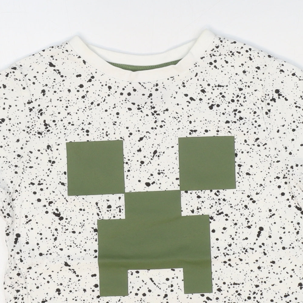 George Boys White Geometric 100% Cotton Basic T-Shirt Size 7-8 Years Round Neck Pullover - Minecraft