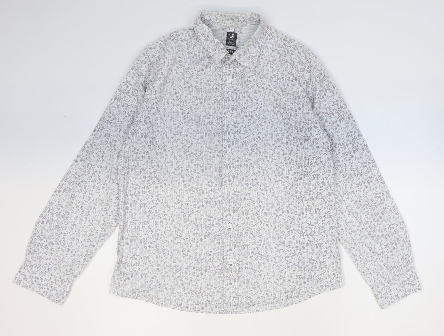 White Stuff Mens Multicoloured Floral Cotton Button-Up Size L Collared Button