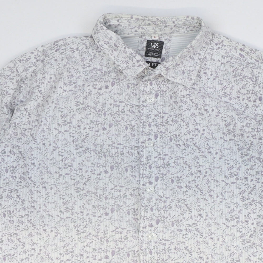 White Stuff Mens Multicoloured Floral Cotton Button-Up Size L Collared Button