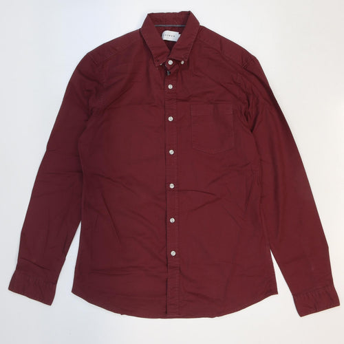 Topman Mens Red Cotton Button-Up Size L Collared Button