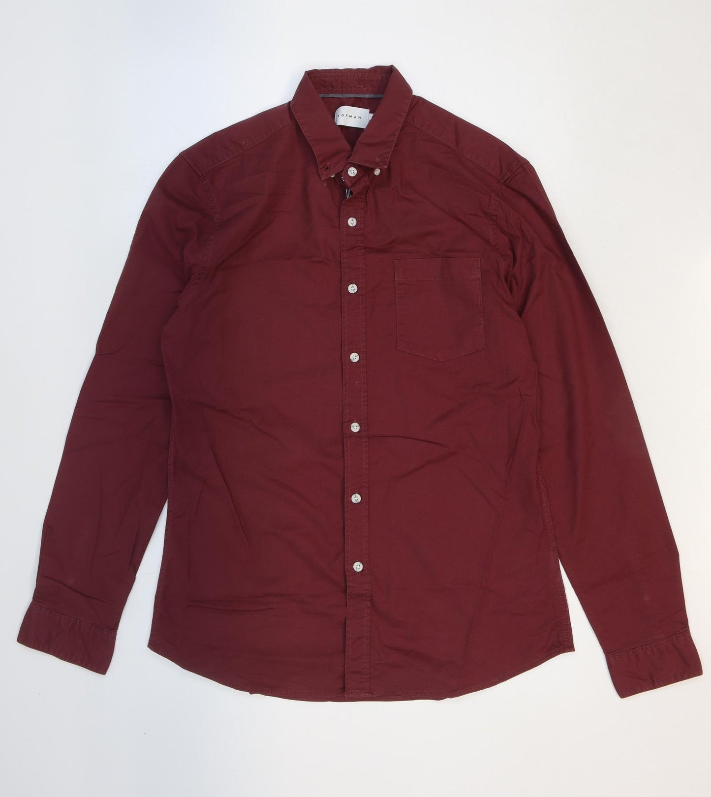 Topman Mens Red Cotton Button-Up Size L Collared Button