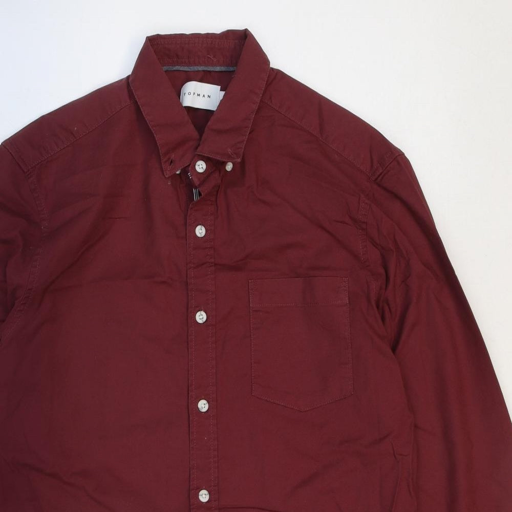 Topman Mens Red Cotton Button-Up Size L Collared Button