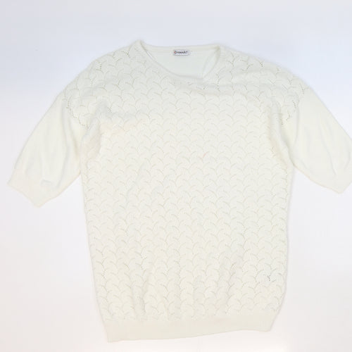 Damart Womens White Round Neck Geometric Acrylic Pullover Jumper Size 10