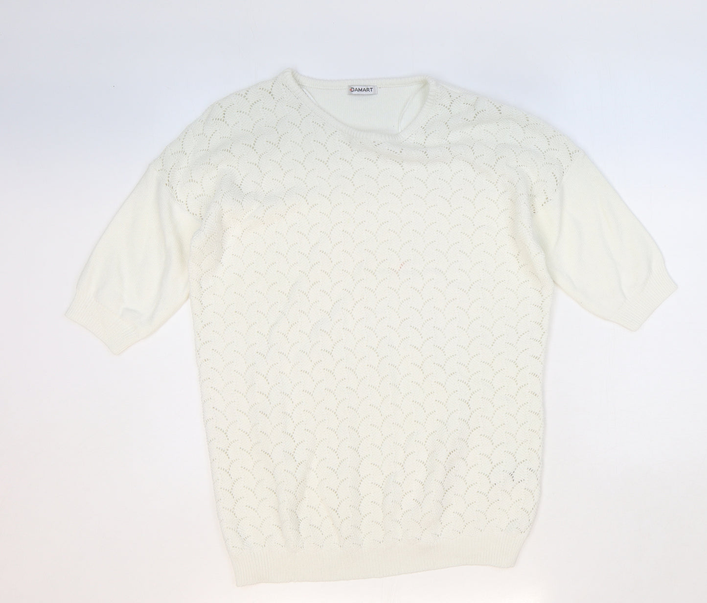Damart Womens White Round Neck Geometric Acrylic Pullover Jumper Size 10