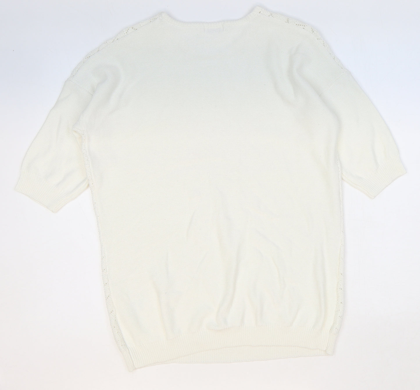 Damart Womens White Round Neck Geometric Acrylic Pullover Jumper Size 10