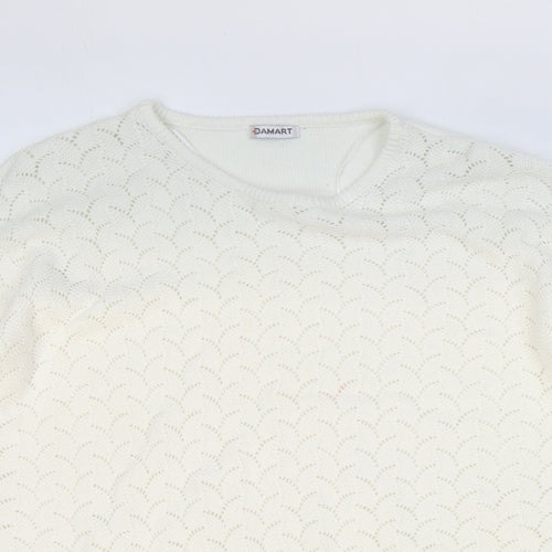 Damart Womens White Round Neck Geometric Acrylic Pullover Jumper Size 10