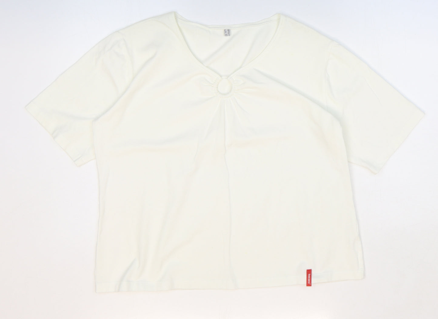 Tweans Womens White Cotton Basic T-Shirt Size 18 V-Neck