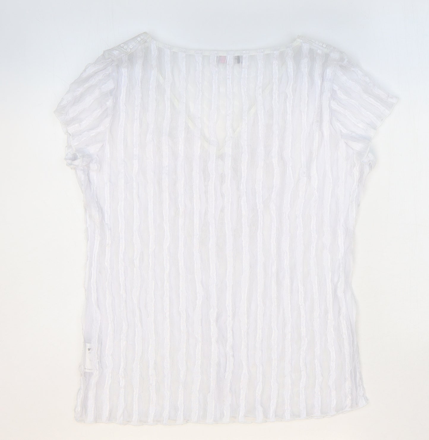 Per Una Womens White Striped Polyester Basic Blouse Size 16 V-Neck