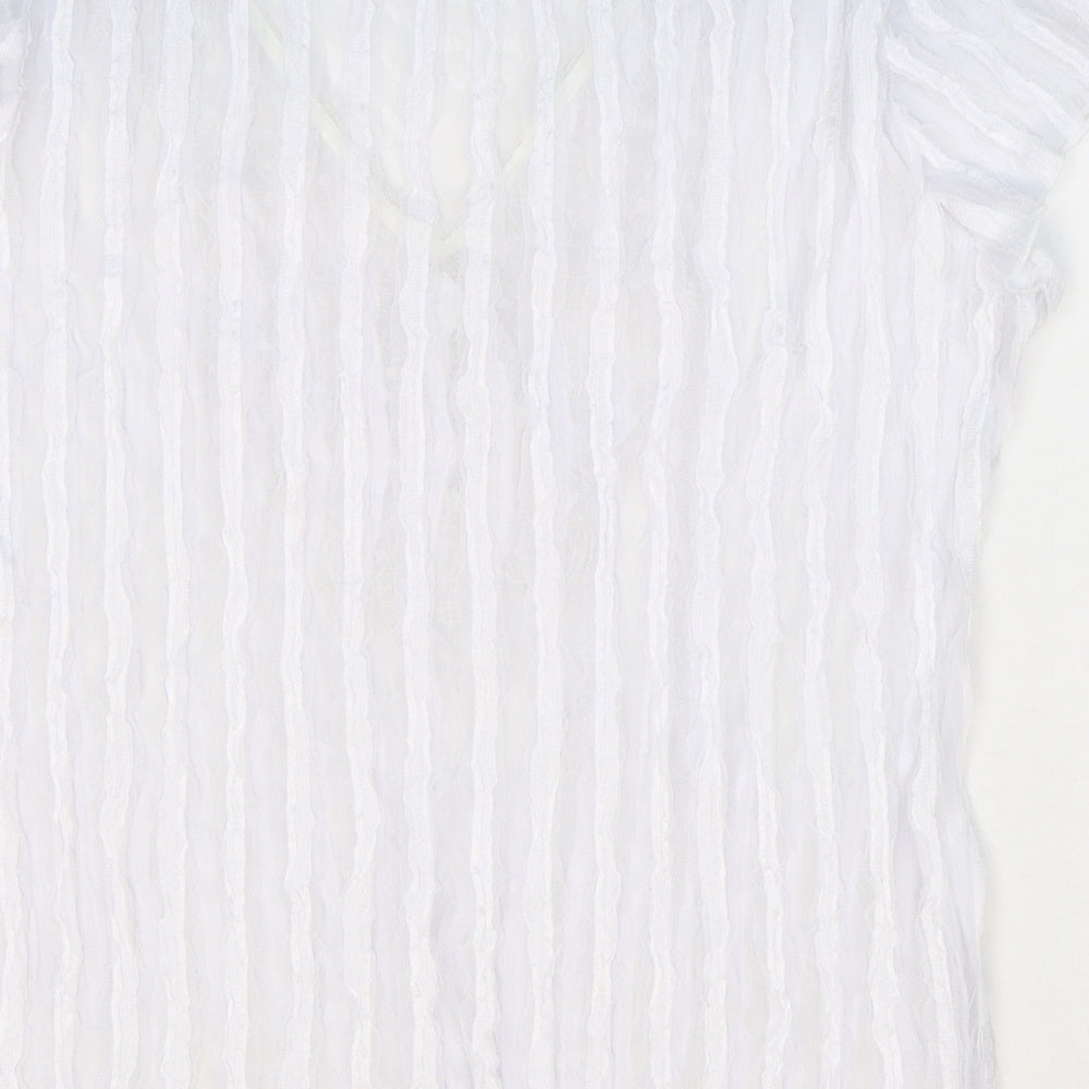 Per Una Womens White Striped Polyester Basic Blouse Size 16 V-Neck