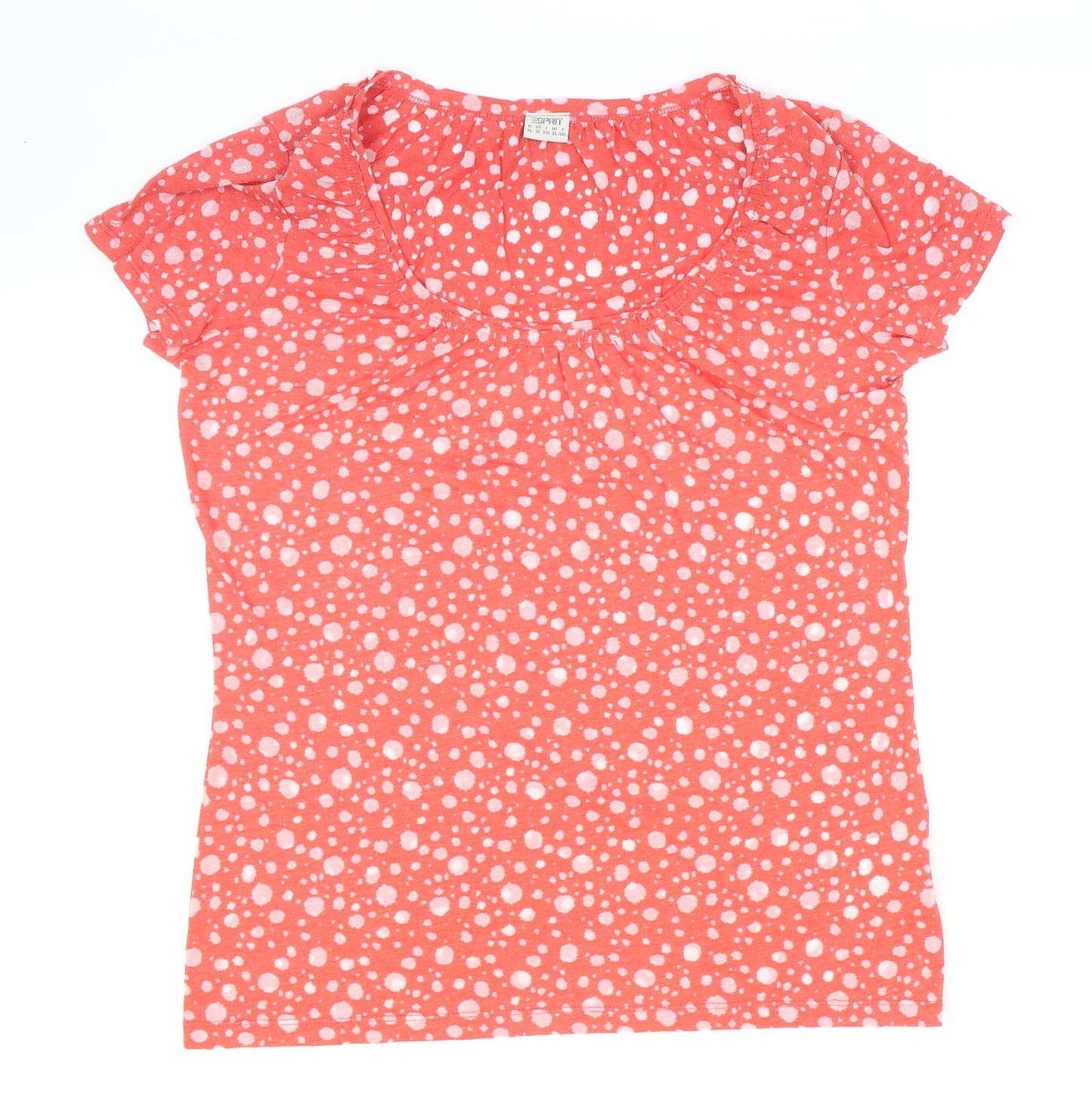 Esprit Womens Red Polka Dot Cotton Basic T-Shirt Size XL Scoop Neck