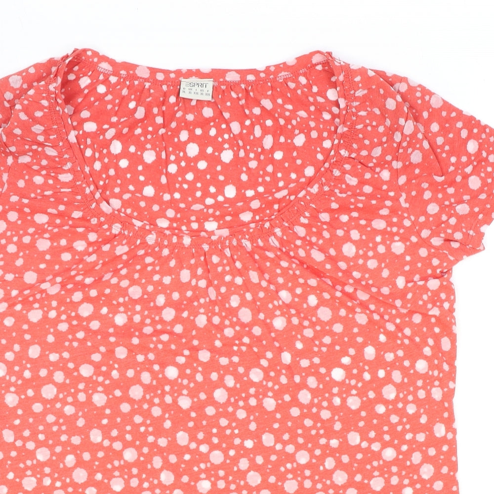 Esprit Womens Red Polka Dot Cotton Basic T-Shirt Size XL Scoop Neck